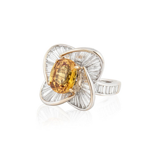 Estate Salavetti 18K White Gold Golden Sapphire Ballerina Ring with Diamonds