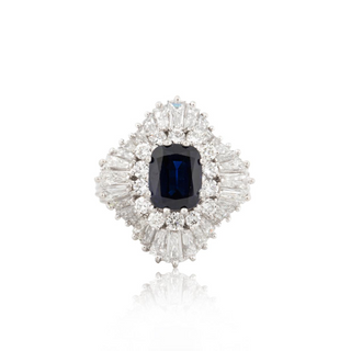 Vintage/Estate Platinum Sapphire Cluster/Halo Ring with Diamonds