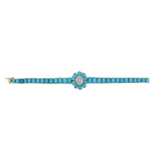 Estate 18K Gold Turquoise Link Bracelet with Diamonds