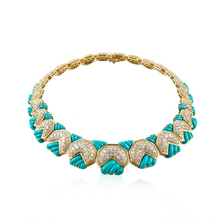 Estate Hammerman Bros. 18K Gold Turquoise & Diamond Collar Necklace