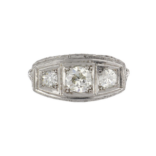 Art Deco Platinum Old European-Cut Diamond Three-Stone Ring