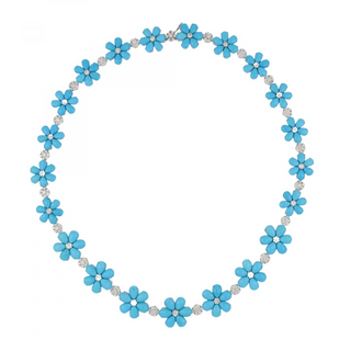 Tenenbaum Collection 18K White Gold Turquoise Floral Link Necklace with Diamonds