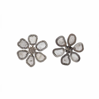 Lasque Diamond Flower Earrings in Sterling Silver