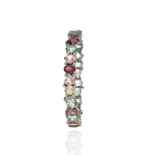 14K Gold and Silver Tourmaline Bangle Bracelet with Diamonds