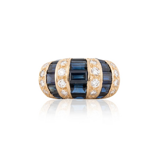 Vintage Oscar Heyman 18K Gold Alternating Diamond & Sapphire Ring
