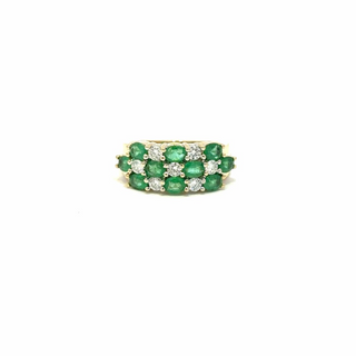 Vintage 1990s CEI 14K Gold Emerald and Diamond Checkerboard Band