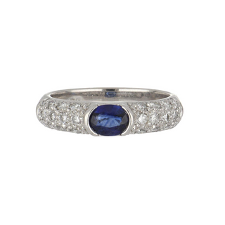 Estate Platinum Sapphire and Pave Diamond Ring