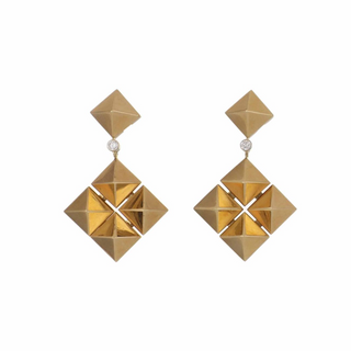 Aletto Brothers 18K Gold Pyramid Drop Earrings with Diamonds