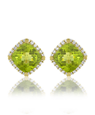 Lisa Nik 18K Gold Peridot and Diamond Halo Stud Earrings