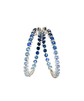 Lisa Nik 18K White Gold Ombre Sapphire Hoop Earrings
