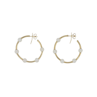 18K Gold White Coral Bead Hoop Earrings