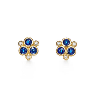 Temple St Clair 18K Gold Sapphire Trio Stud Earrings with Diamonds