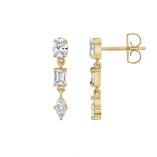 Michael M 18K Gold Diamond Montage Three Stone Drop Earrings
