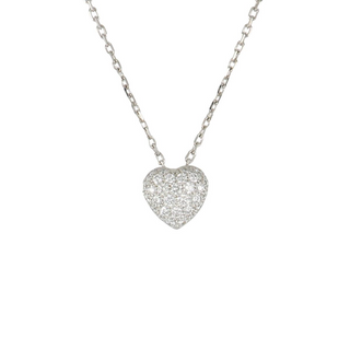 Estate Cartier 18K White Gold Pave Diamond Heart Pendant Necklace