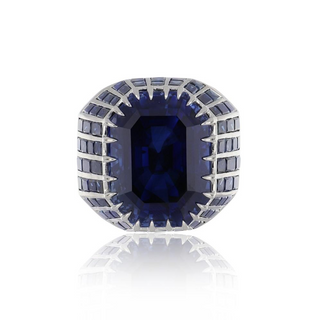 Seaman Schepps 18K White Gold Sapphire Cluster/Halo Ring with Sapphire