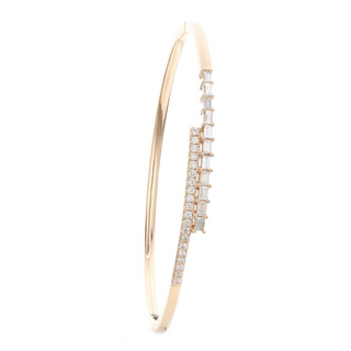 Tenenbaum 18K Gold Round & Baguette Diamond Crossover Bangle Bracelet