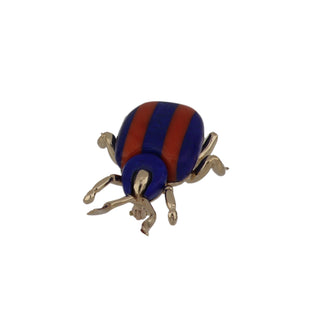 Vintage Signed Coral and Lapis Beetle Pin