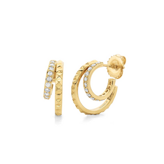 Michael M 14K Gold Diamond Tetra Double Huggie Earrings