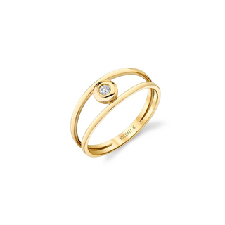 Michael M 14K Gold Round Bezel Double Shank Ring with Diamond