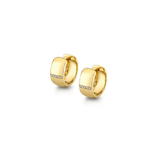 Michael M 14K Gold Diamond Stripe Wide Huggie Earrings