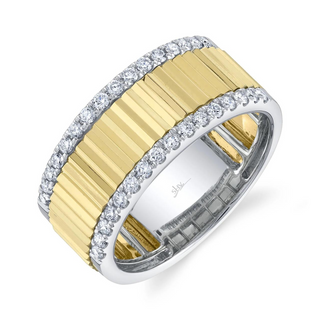 Shy Creation Two-Tone 14K Gold Wide Diamond Ribbed Band