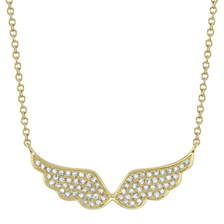 Shy Creation 14K Gold Diamond Angel WIngs Pendant Necklace
