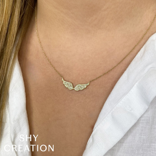 Shy Creation 14K Gold Diamond Angel WIngs Pendant Necklace