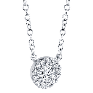 Shy Creation 14K White Gold Diamond Halo Pendant Necklace