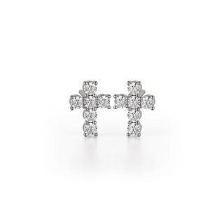 Michael M 18K White Gold Diamond Mini Cross Earrings