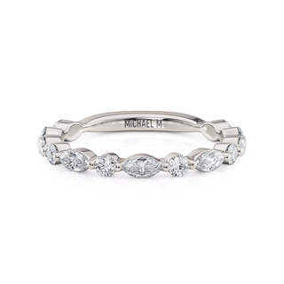 Michael M 18K White Gold Marquise and Round Diamond Band