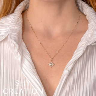 Shy Creation 14K Diamond Star Crown Pendant Necklace