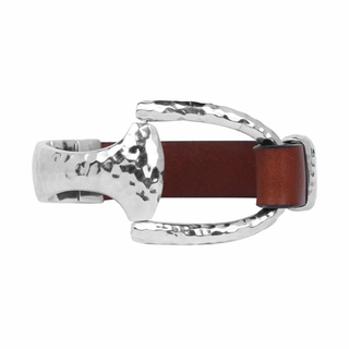 Vincent Peach Sterling Silver Hammered Snaffle Bit Leather Bracelet
