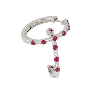 Estate Fana 14K White Gold Ruby and Diamond Hoops
