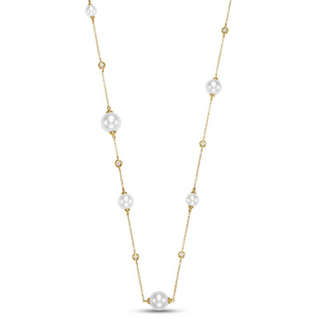 Mastoloni 14K Gold Pearl & Diamond Tin Cup Station Necklace