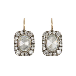 Estate Two-Tone Oval Rose-Cut Diamond Drop Earrings