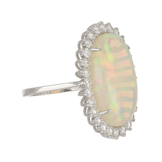 18K White Gold Opal and Diamond Halo Ring