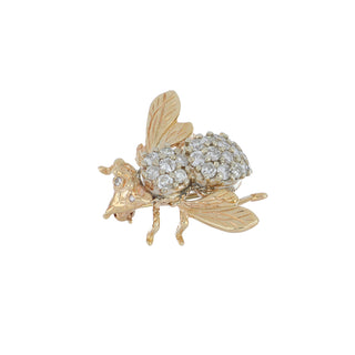 Vintage 1970s 14K Gold Diamond Bee Pin