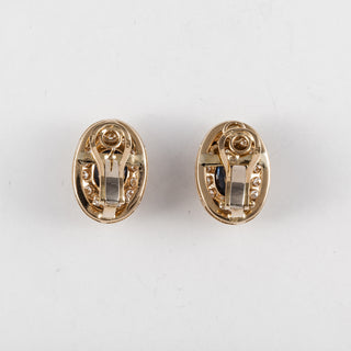 Estate 18K Gold Sapphire Clip Earrings with Diamonds