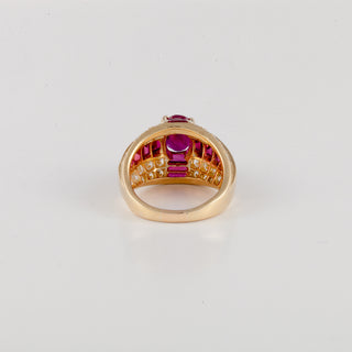 Vintage Oscar Heyman 18K Ruby Dome Ring with Diamonds