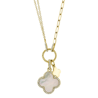 Shy Creation Mother-of-Pearl Quatrefoil Paper Clip Link Necklace