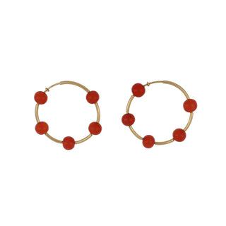 Vintage 14K Gold Coral Bead Hoop Earrings