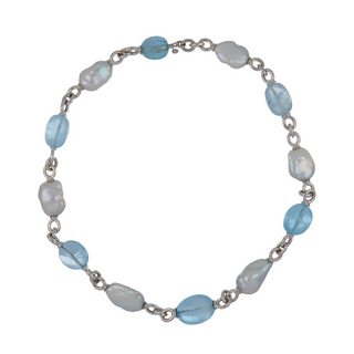 Seaman Schepps 18K White Gold Blue Topazes Chain Necklace with Stones with Pearls