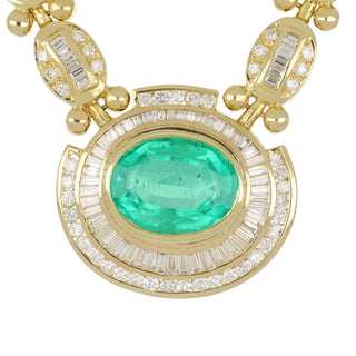 Estate 18K Gold Colombian Emerald Necklace with Diamonds