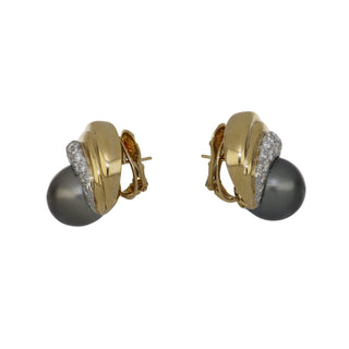 Vintage 1990s David Webb 18K Gold Tahitian Pearl Earrings with Diamonds