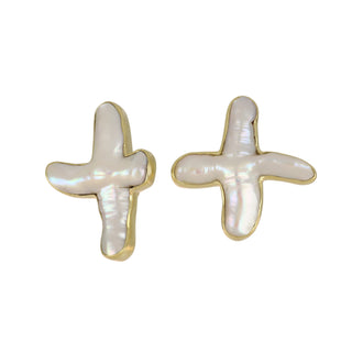 Estate Christopher Walling 18K Gold Biwa Pearl X Earrings