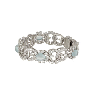 Mid-Century Cabochon Aquamarine & Diamond Bracelet