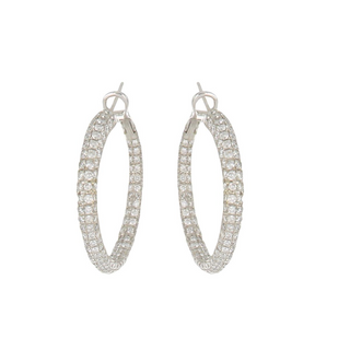 Estate 18K White Gold Diamond Inside/Out Hoop Earrings