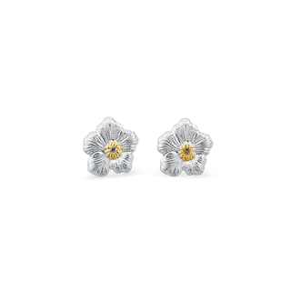 Buccellati Gardenia Sterling Silver and Gold Diamond Stud Earrings