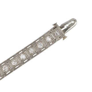 Art Deco Platinum Diamond Line Bracelet with Calibre-Cut Sapphires