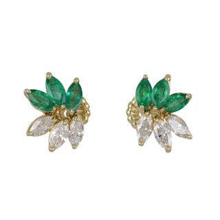 18K Gold Diamond and Emerald Stud Earrings